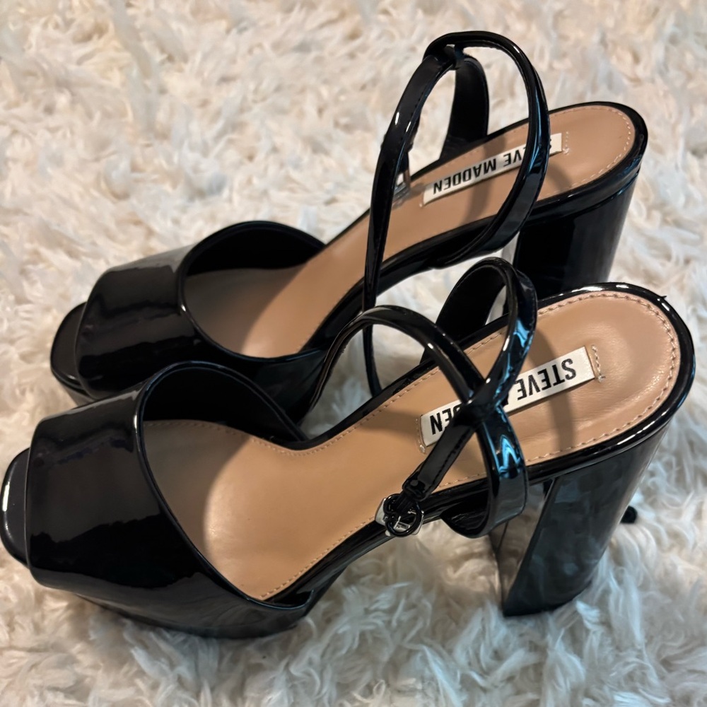 Steve Madden Glossy Black Block Heels